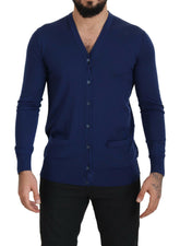 Dolce & Gabbana Blue Wool V-neck Button Down Cardigan Sweater -   -  Dolce & Gabbana.